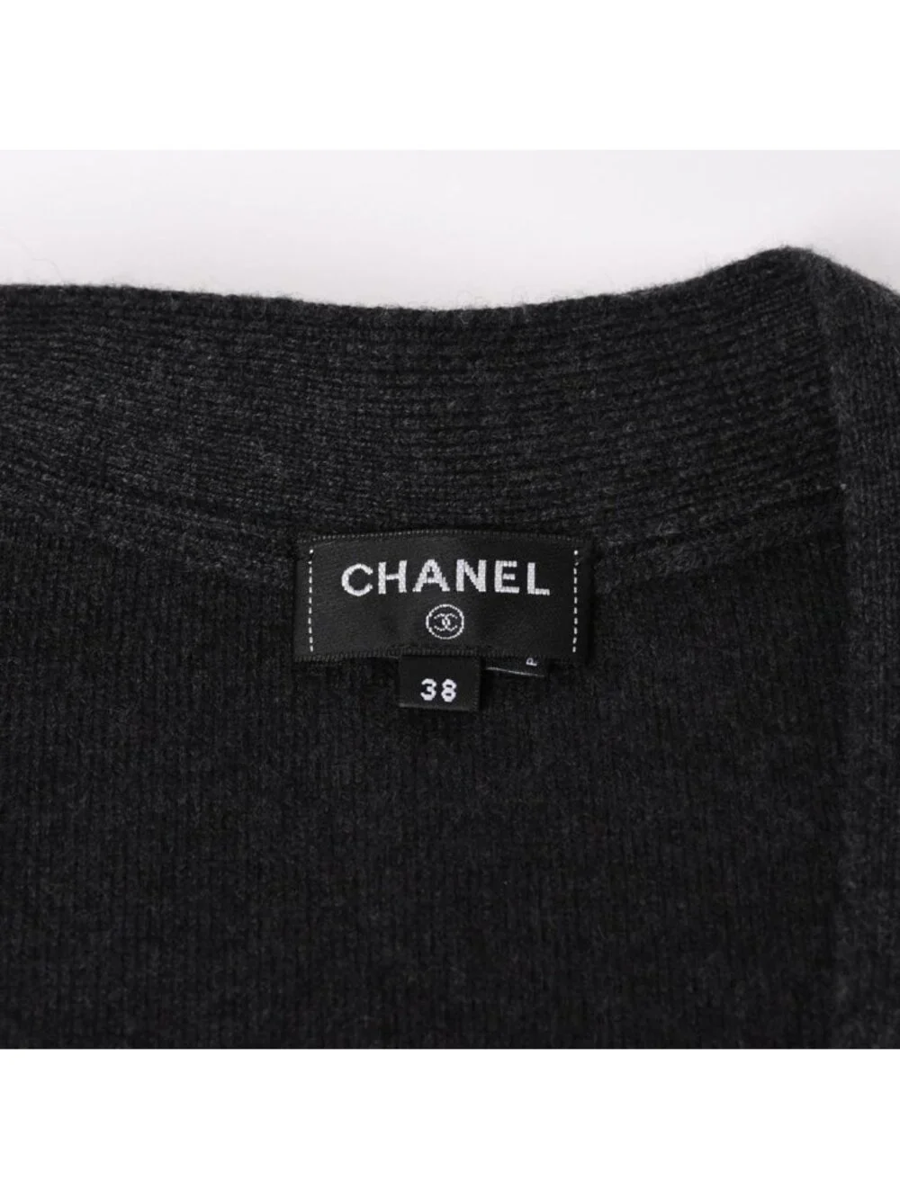 Chanel Cashmere Knit Cardigan CC Logo Glitter Charcoal 38
